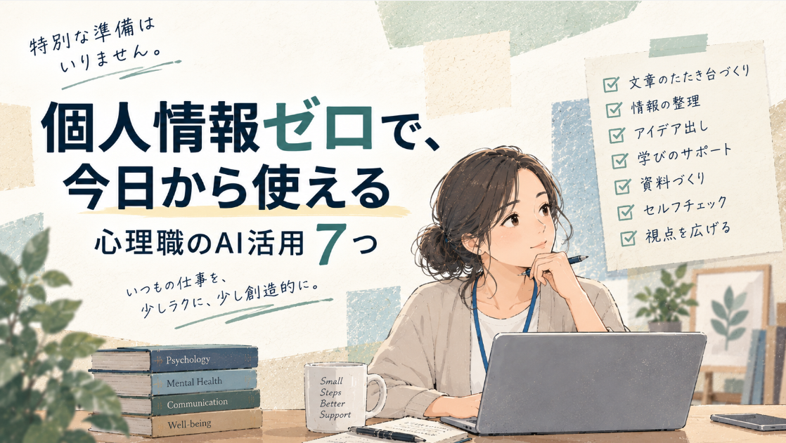 個人情報ゼロで、今日から使える｜心理職のAI活用7つ